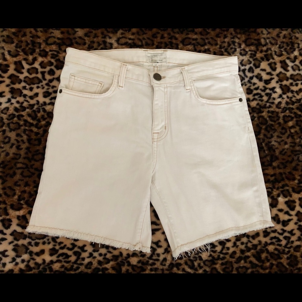 Current/Elliott white denim shorts.